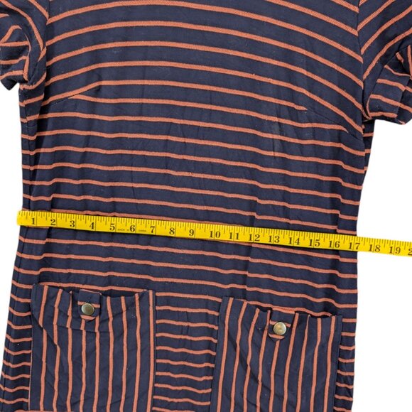 Hutch Anthropologie Mini Shirt Dress Navy Orange Stripe Front Pocket Lined Sz S - Picture 9 of 14